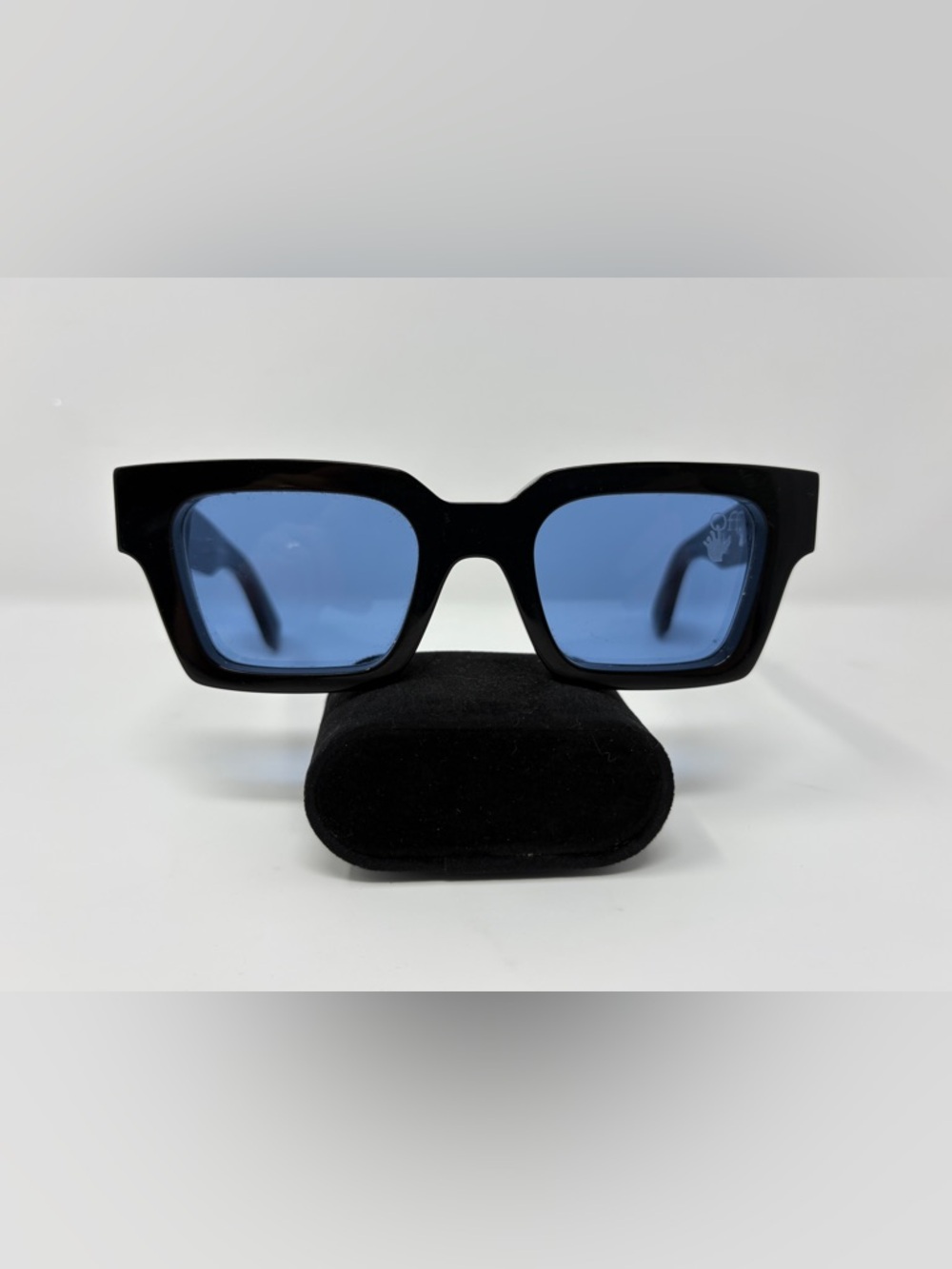 Off-White Black Frame Sunglasses with Blue Lenses